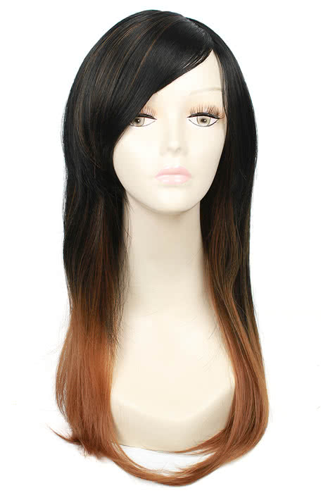 55CM Long Fashion Wig of Mixed Black and Brown Straight Hair