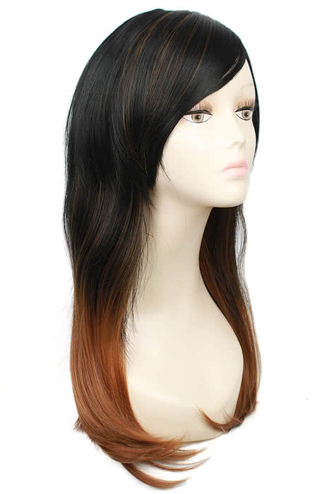 55CM Long Fashion Wig of Mixed Black and Brown Straight Hair