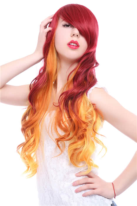 70cm Wave Red Fade Golden Long Fashion Hair Cosplay Wigs