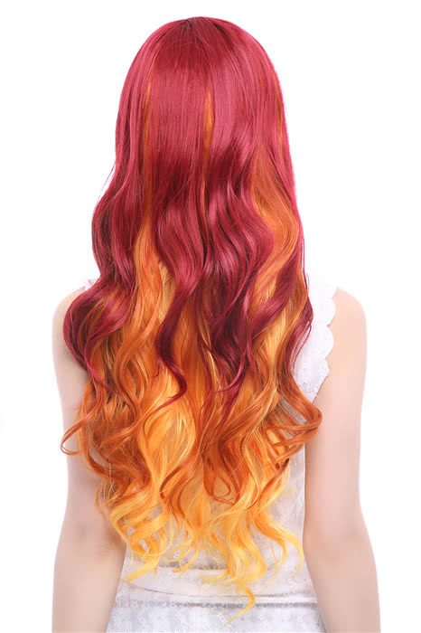 70cm Wave Red Fade Golden Long Fashion Hair Cosplay Wigs