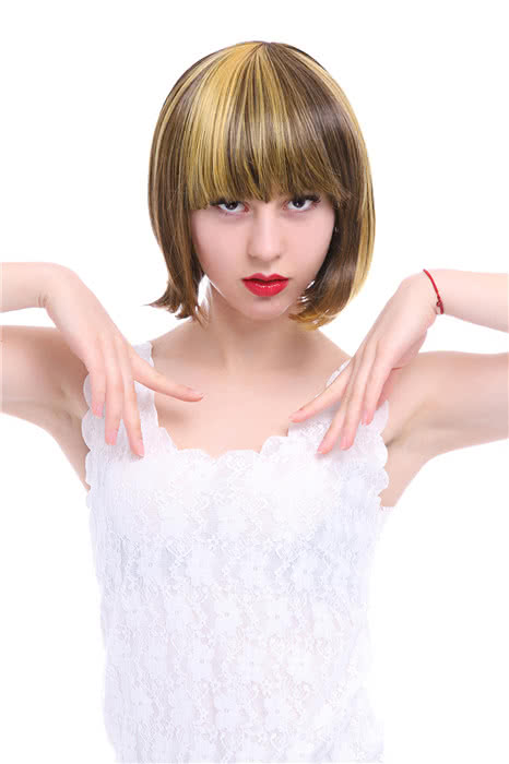 25cm Short Fashion Wig Mix Brown Women Straight BOB Hair