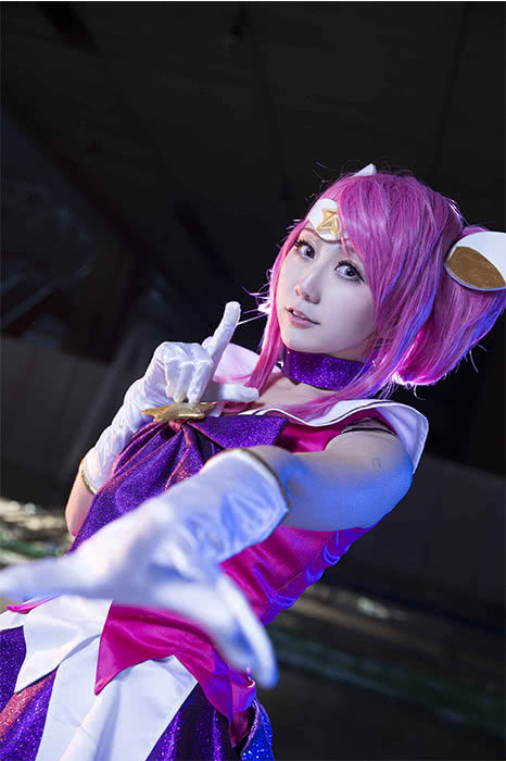 Game LOL Star Guardian Champion Lux Pink Short Cosplay Wigs with Ponytails