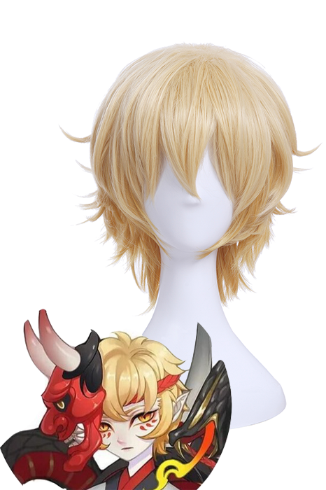 Game Yin and Yang Master Ban Ruo Synthetic Short Golden Cosplay Wigs