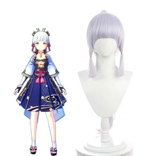 Game Genshin Impact Ayaka Gray Mixed Blue Long Ponytail Cosplay Wigs