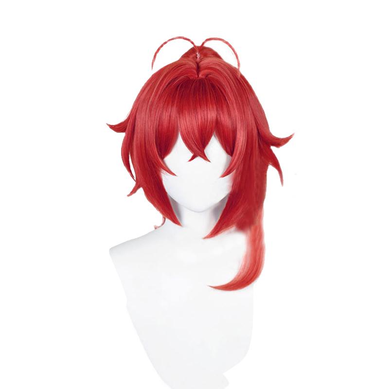 Game Genshin Impact Diluc Ponytail Red Cosplay Wigs