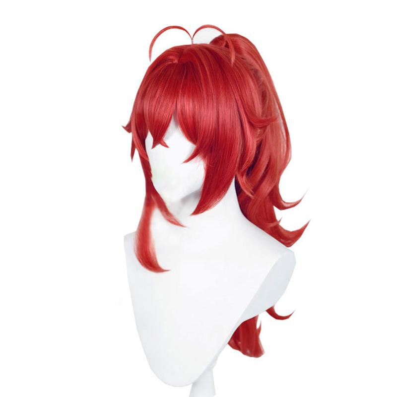 Game Genshin Impact Diluc Ponytail Red Cosplay Wigs