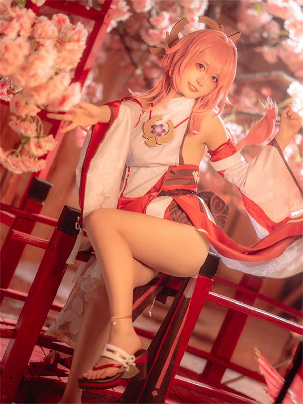 Game Genshin Impact Guuji Yae Cosplay Costume