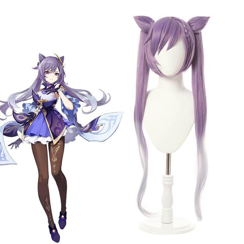 Game Genshin Impact Keqing Mixed Purple Ponytail Cosplay Wigs