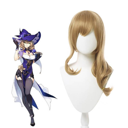 Game Genshin Impact Lisa Curly Light Brown Long Cosplay Wigs