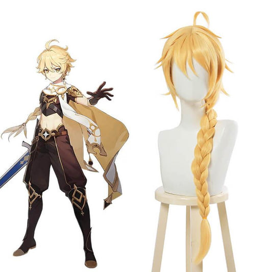 Game Genshin Impact Traveler Aether Blonde Long Braided Cosplay Wigs