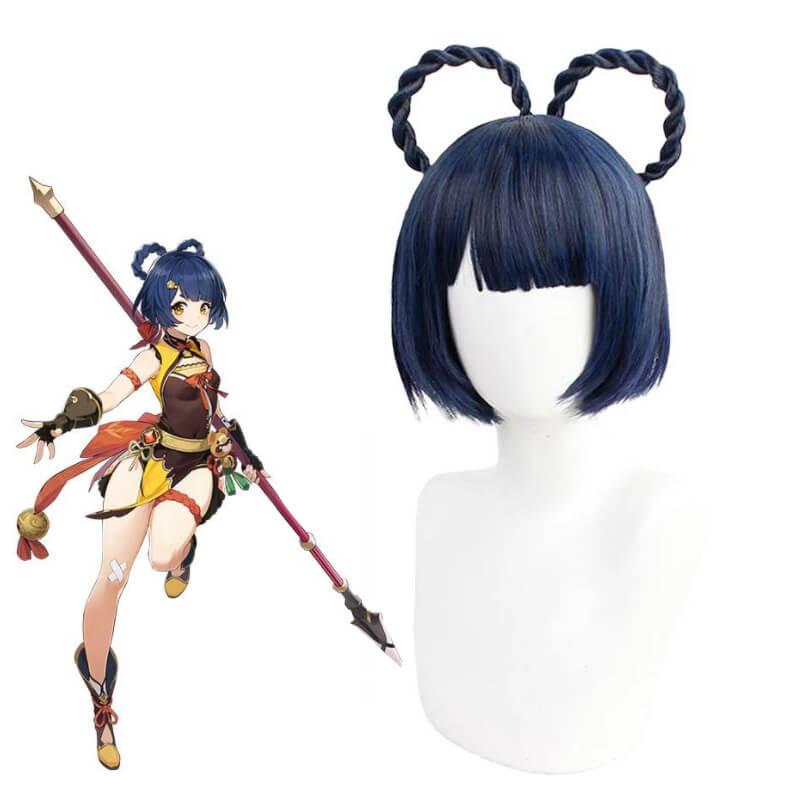 Game Genshin Impact XiangLing Dark Blue Braided Cosplay Wigs