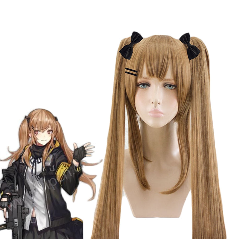 Game Girls Frontline UMP45UMP9 Brown Ponytail Linen Curls Cosplay Wigs