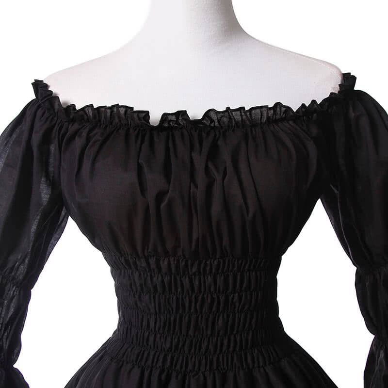 Women Renaissance Victorian Medieval Black Long Vintage Dress