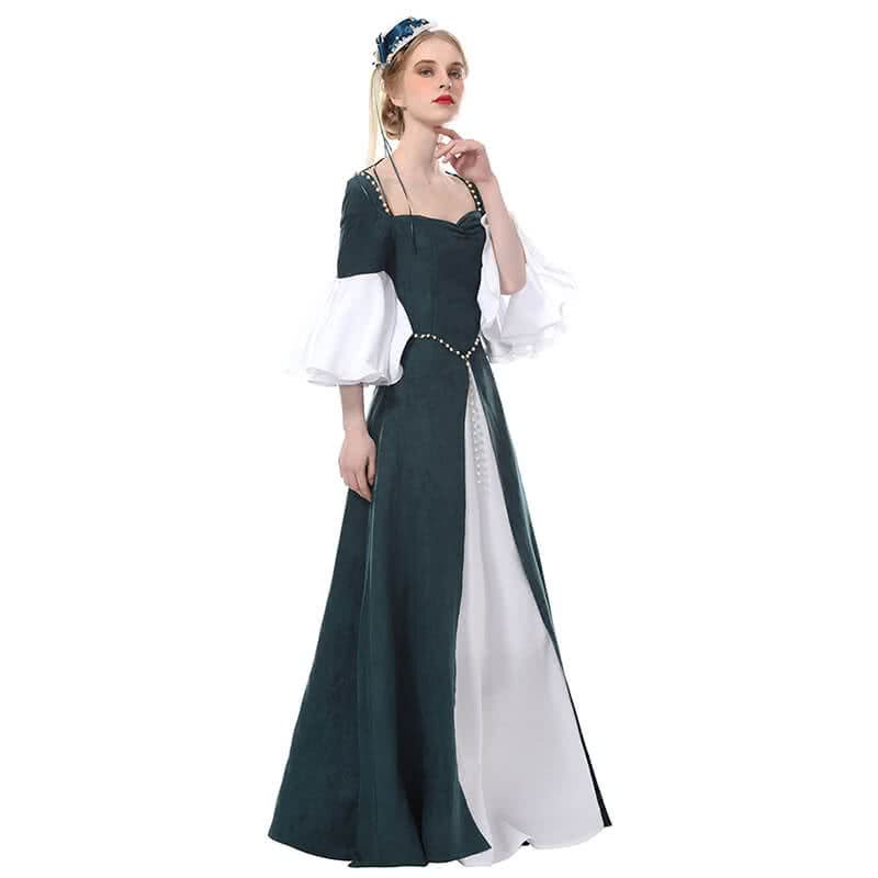 Women Renaissance Victorian Medieval Green Long Vintage Elegent Dress