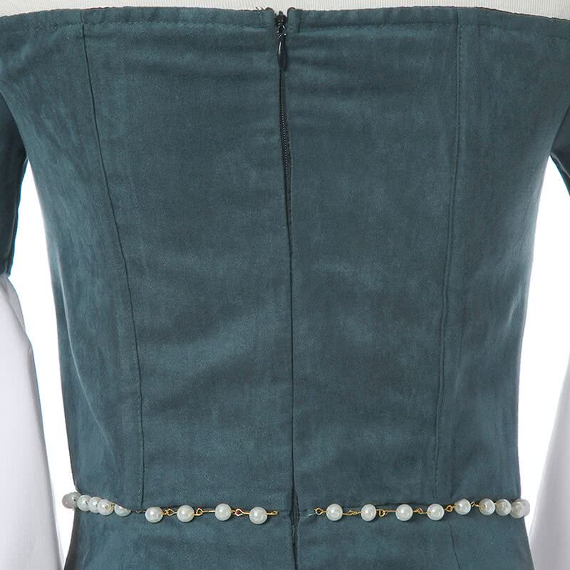 Women Renaissance Victorian Medieval Green Long Vintage Elegent Dress