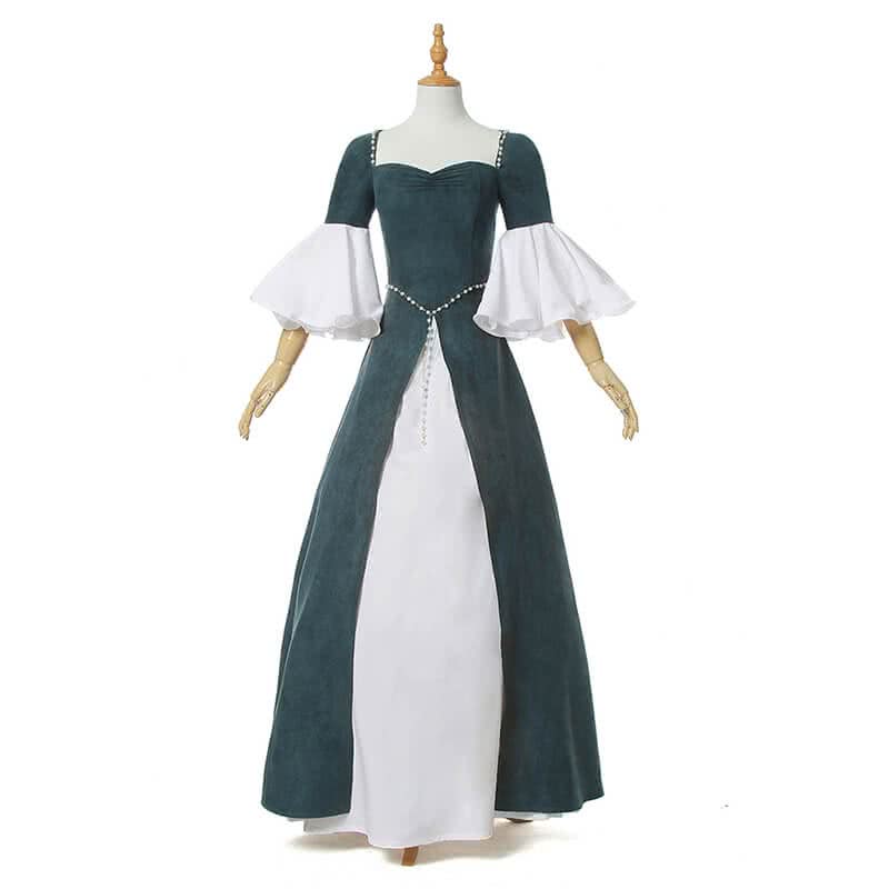 Women Renaissance Victorian Medieval Green Long Vintage Elegent Dress