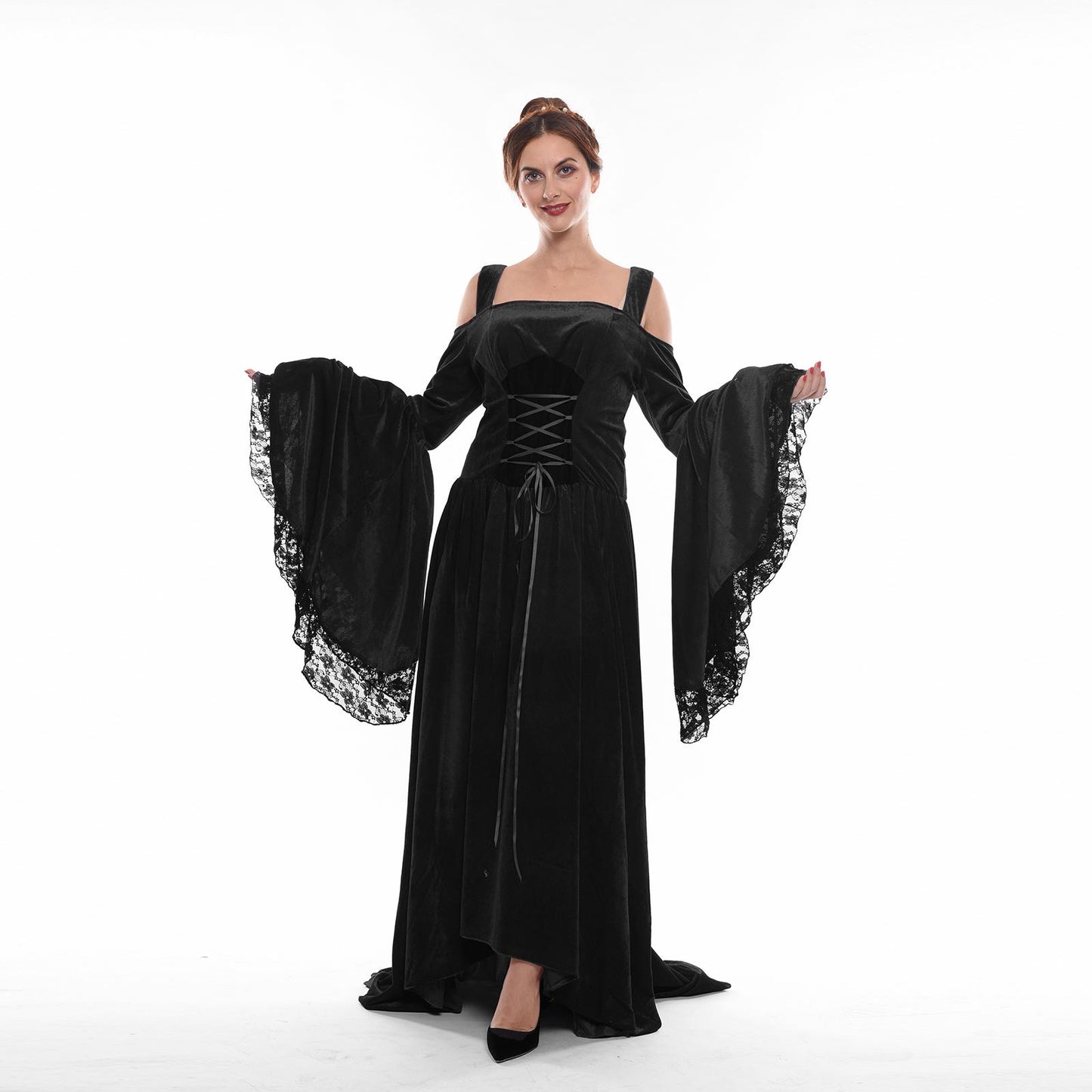 Victorian Women Flannel Wide Sleeves Long Skirt