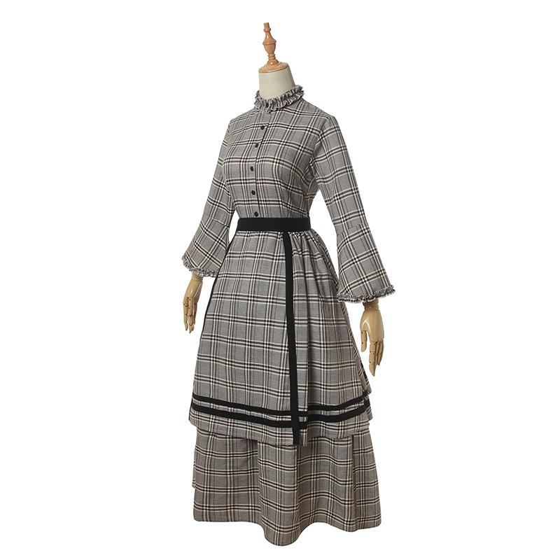 Women Renaissance Victorian Medieval Long Lattice Cotton Dress