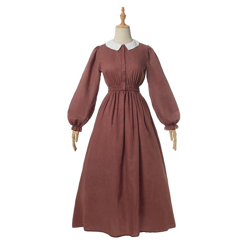Women Renaissance Victorian Medieval Long Bubble Sleeves Dress
