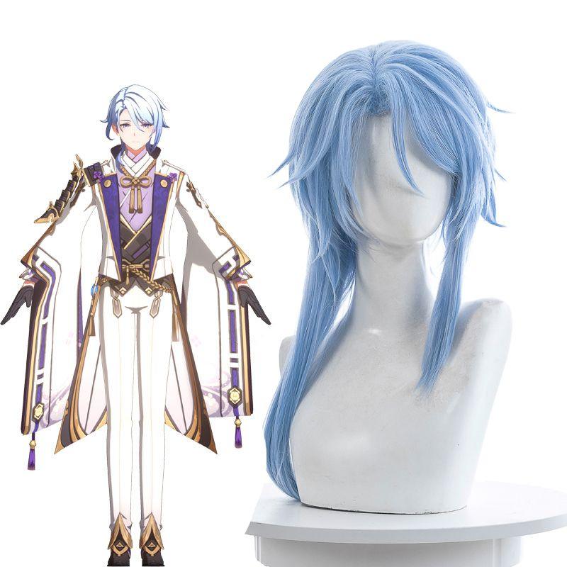 Genshin Impact Ayato Kamisato Blue Cosplay Wigs