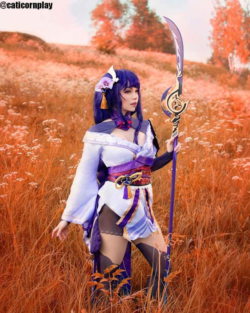 Game Genshin Impact Baal Raiden Shogun Purple Mided Color Long Cosplay Wigs