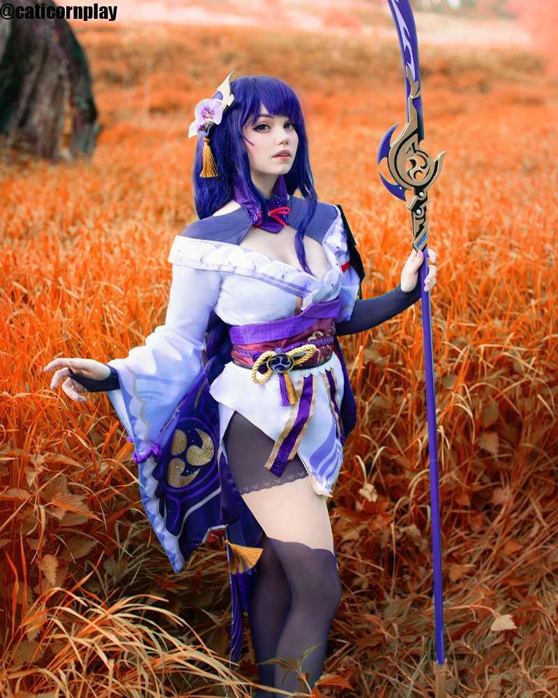 Game Genshin Impact Baal Raiden Shogun Purple Mided Color Long Cosplay Wigs