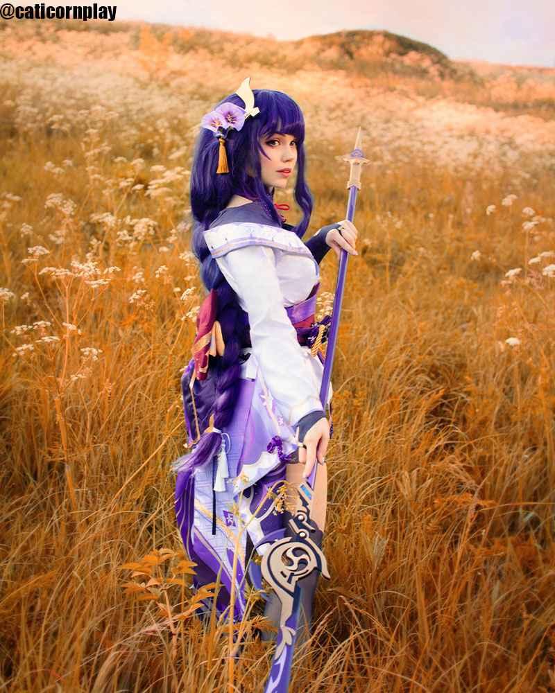 Game Genshin Impact Baal Raiden Shogun Purple Mided Color Long Cosplay Wigs