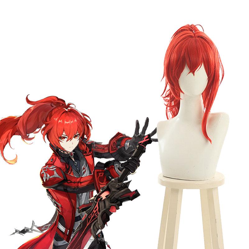 Game Genshin Impact Diluc Ponytail Red Cosplay Wigs