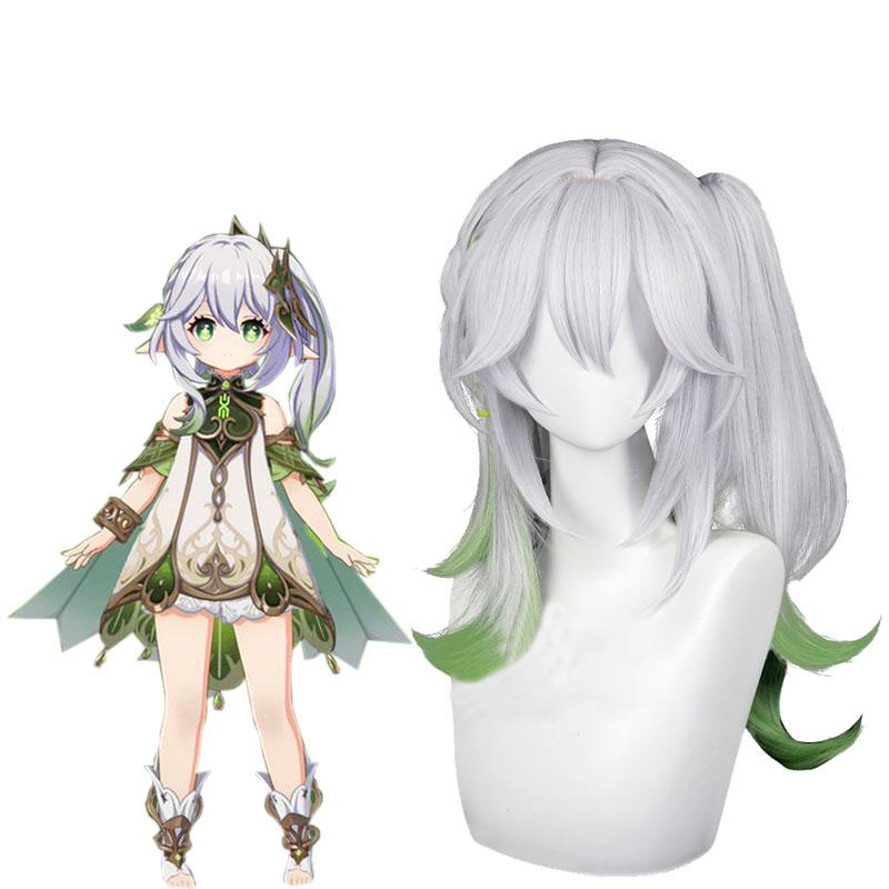 Genshin Impact Nahida Grey Mixed Green Cosplay Wigs