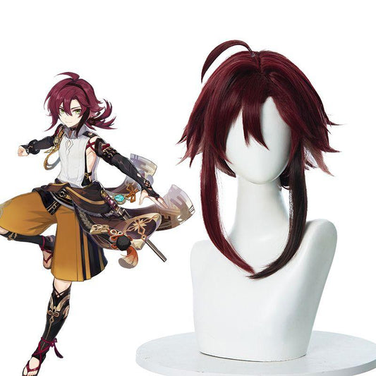 Genshin Impact Shikanoin Heizou Wine Red Cosplay Wigs