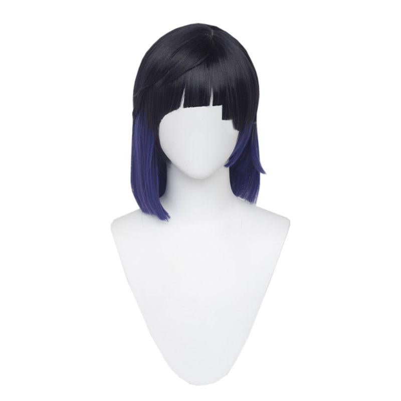 Genshin Impact Yelan Black Mixed Blue Cosplay Wigs