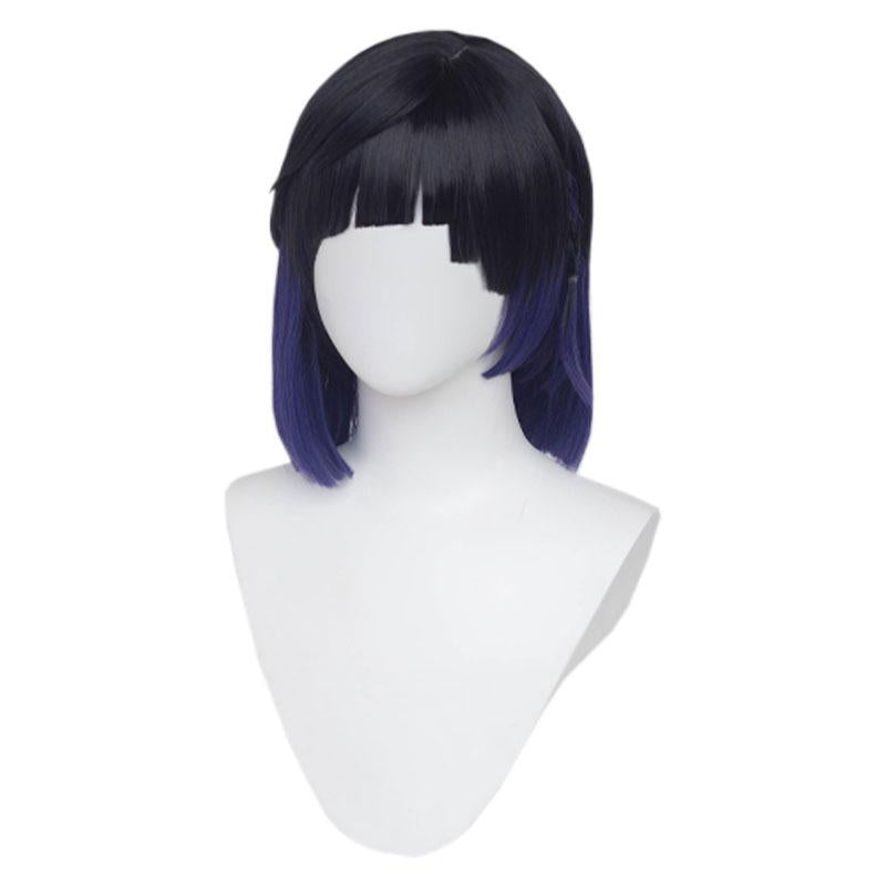 Genshin Impact Yelan Black Mixed Blue Cosplay Wigs