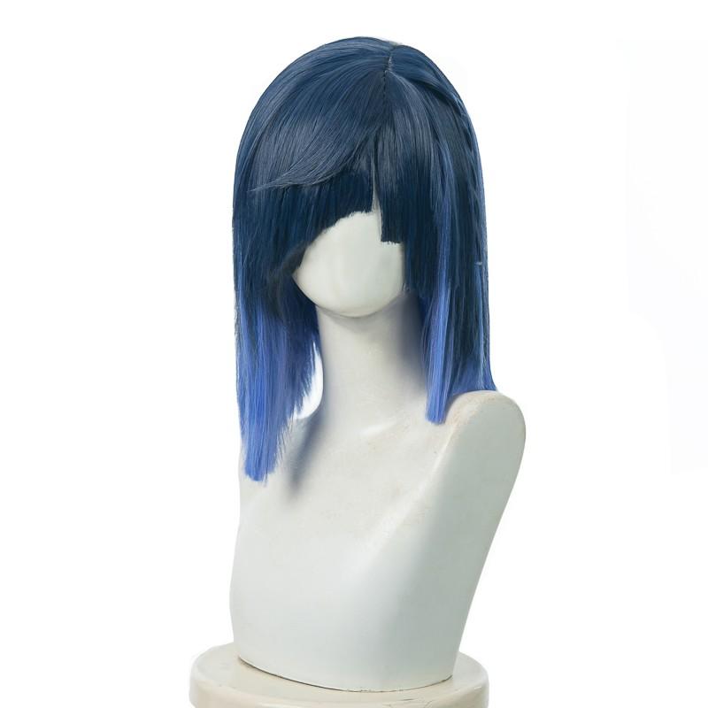 Genshin Impact Yelan Black Mixed Blue Cosplay Wigs
