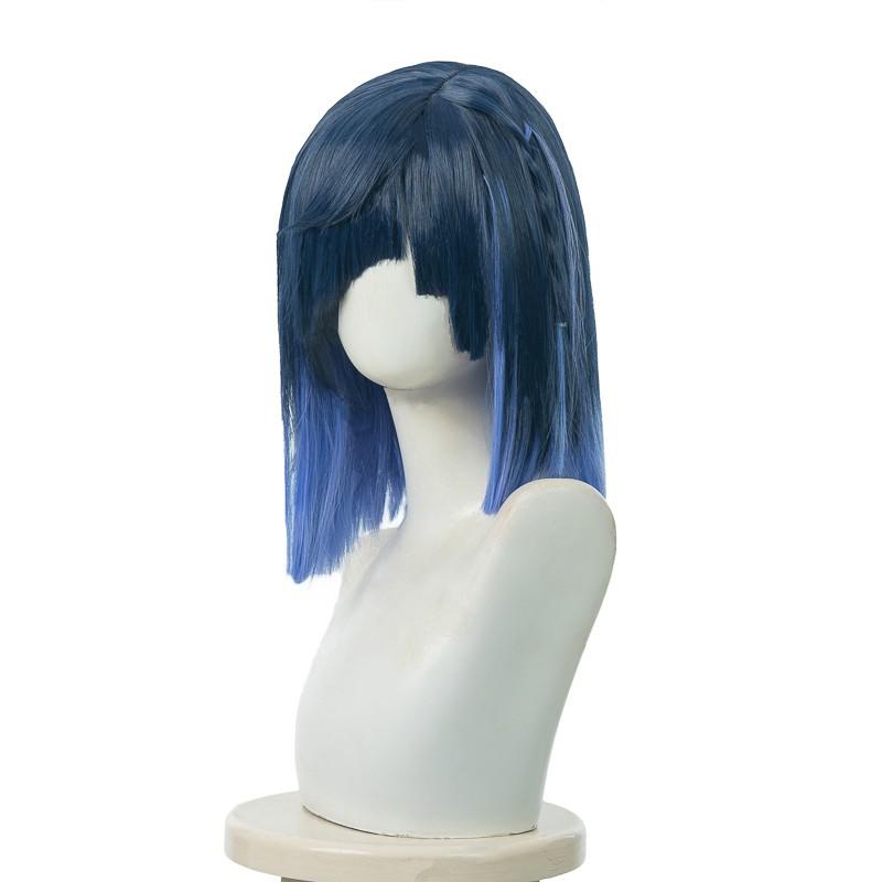 Genshin Impact Yelan Black Mixed Blue Cosplay Wigs