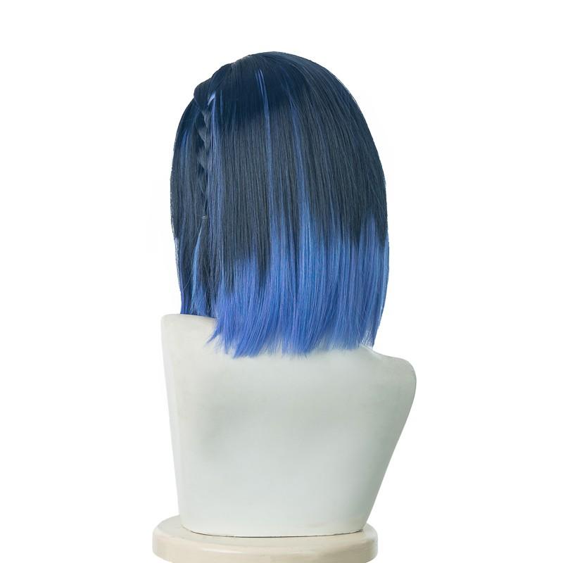 Genshin Impact Yelan Black Mixed Blue Cosplay Wigs