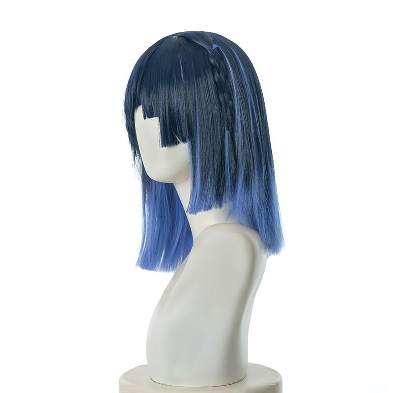 Genshin Impact Yelan Black Mixed Blue Cosplay Wigs