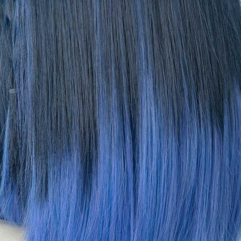 Genshin Impact Yelan Black Mixed Blue Cosplay Wigs