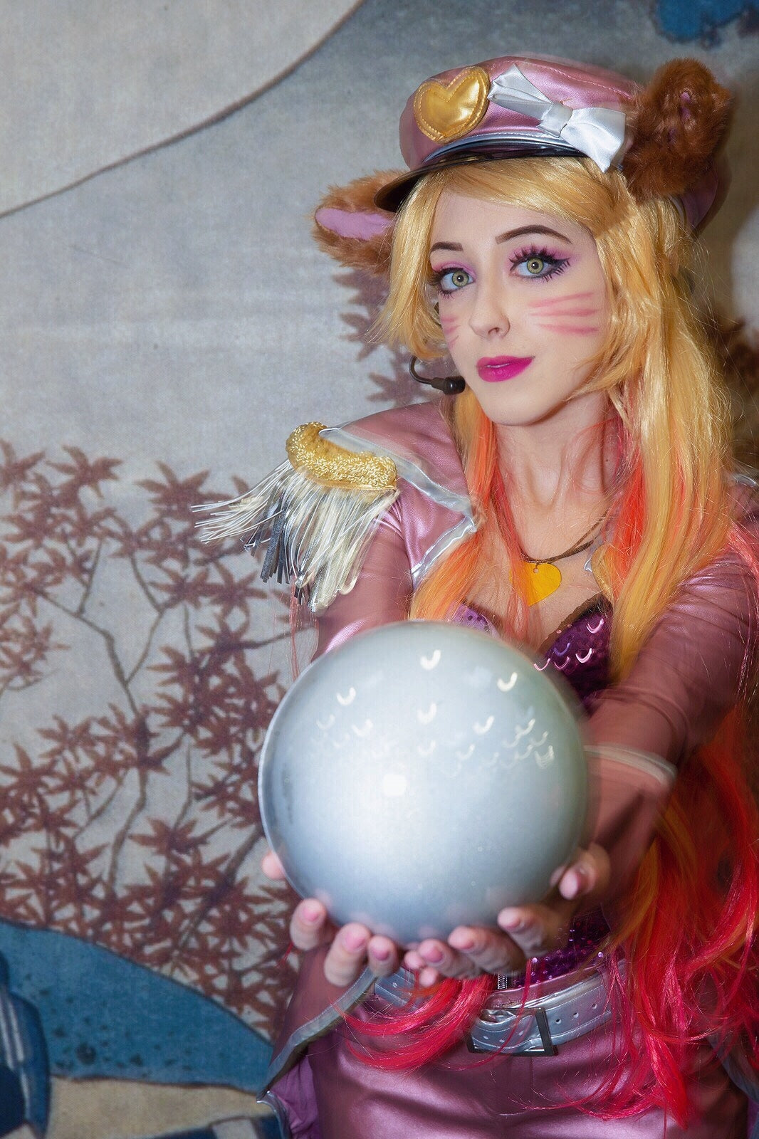 LOL the Nine-Tailed Fox Ahri Long Yellow Mixed Pink Cosplay Wigs ZY277