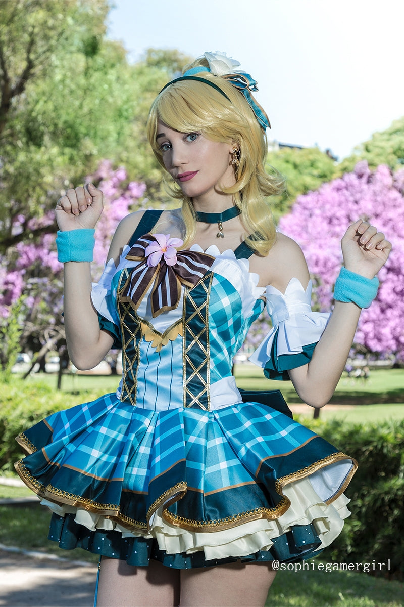 Love Live Bouquet Awaken Ayase Eli Cyan Dress Anime Cosplay Costumes