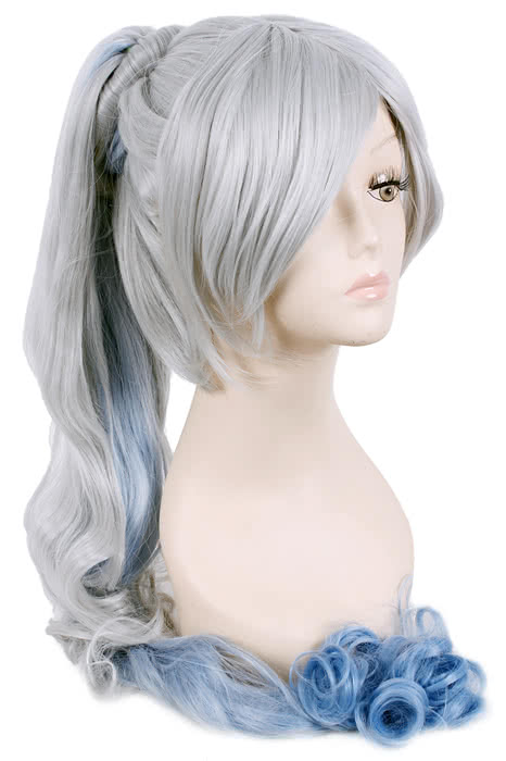120cm Grey Fade Blue White Trailer Cos Wig With Ponytail