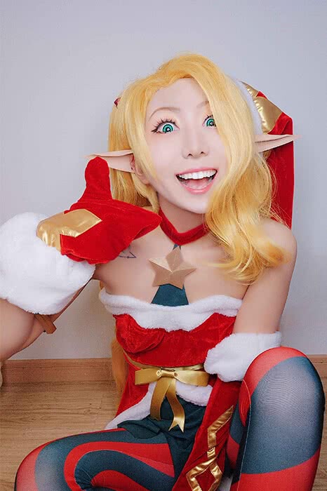 LOL Christmas Jinx Game Cosplay Wigs Long Gloden Woman Wigs