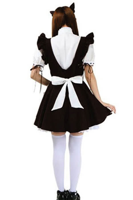 Japanese Cafe Maid Outfits Lolita White Dress and Black Apron Cosplay Costume