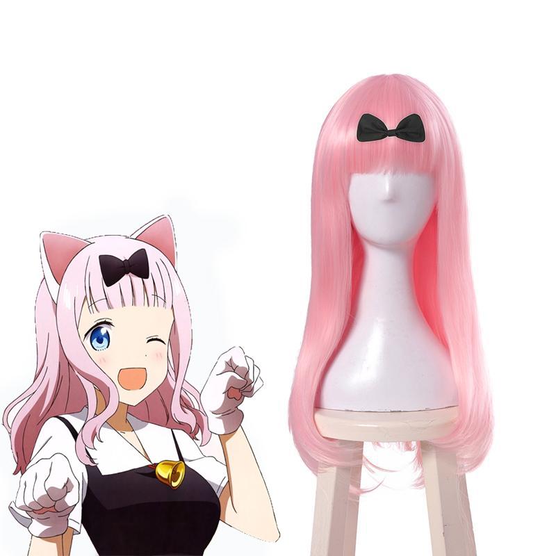 Kaguya-sama wa Kokurasetai Tensai-tachi no Renai Zunousen Chika Fujiwara Pink Long Cospaly Wigs