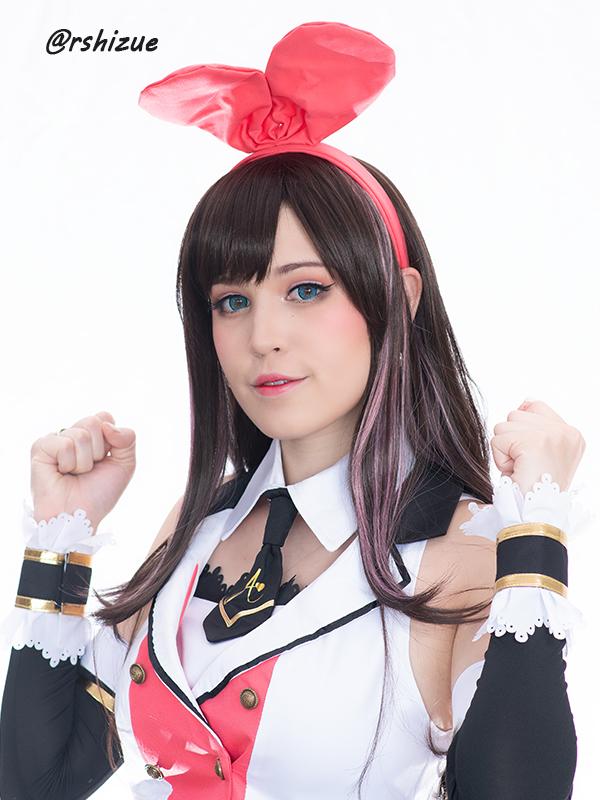 65cm Long Kizuna AI Cosplay Wigs Black and Pink Woman Wigs