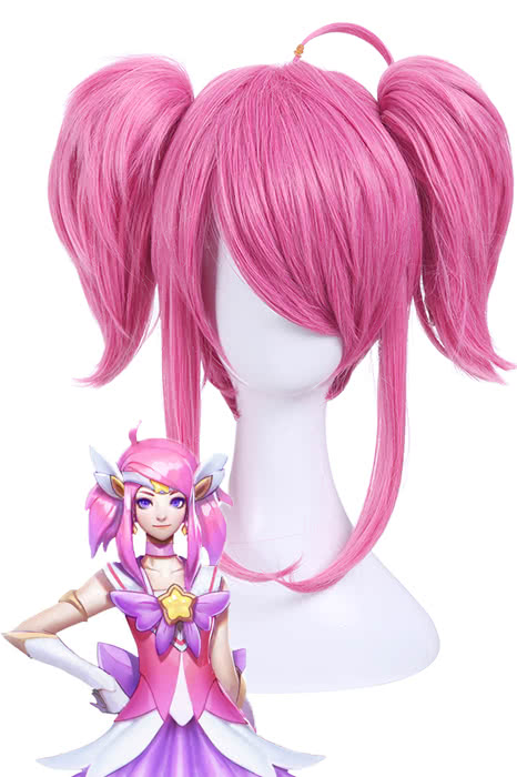 Game LOL Star Guardian Champion Lux Pink Short Cosplay Wigs with Ponytails