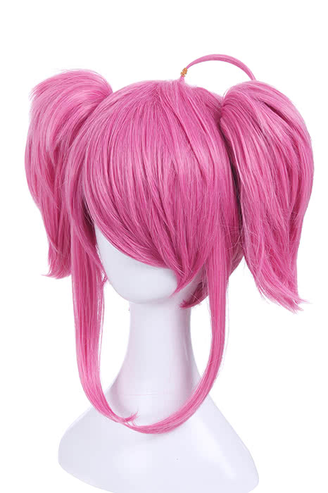 Game LOL Star Guardian Champion Lux Pink Short Cosplay Wigs with Ponytails