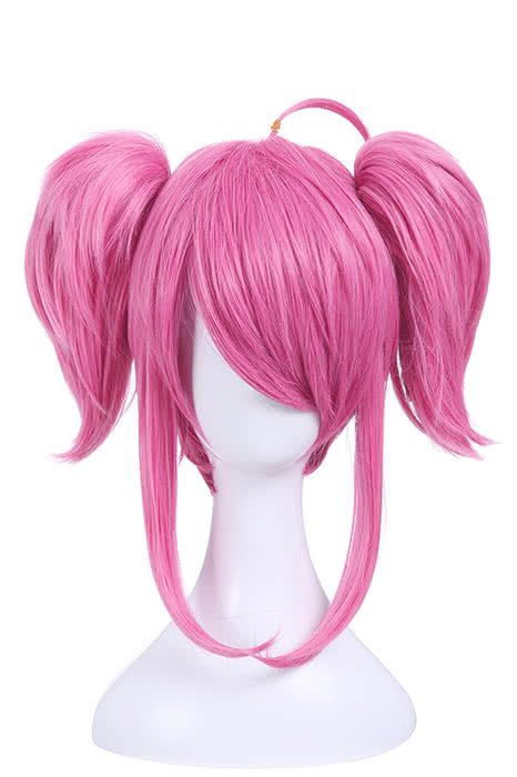 Game LOL Star Guardian Champion Lux Pink Short Cosplay Wigs with Ponytails