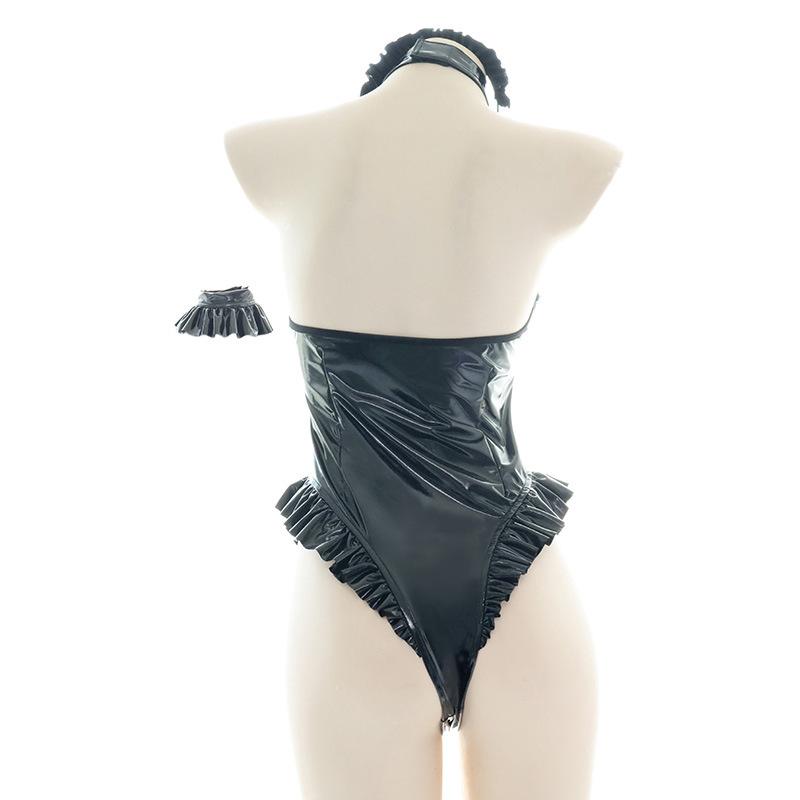 Leather Sexy Straps Cutout Bodysuit Cosplay Costume