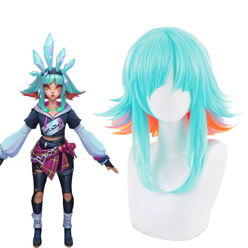 LOL KDA Neeko Cosplay Wigs Bule Mixed Organe Wigs