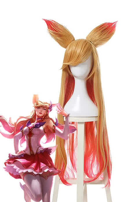 League Of Legends the Nine-Tailed Fox Ahri Long Yellow Mixed Pink Cosplay Wigs